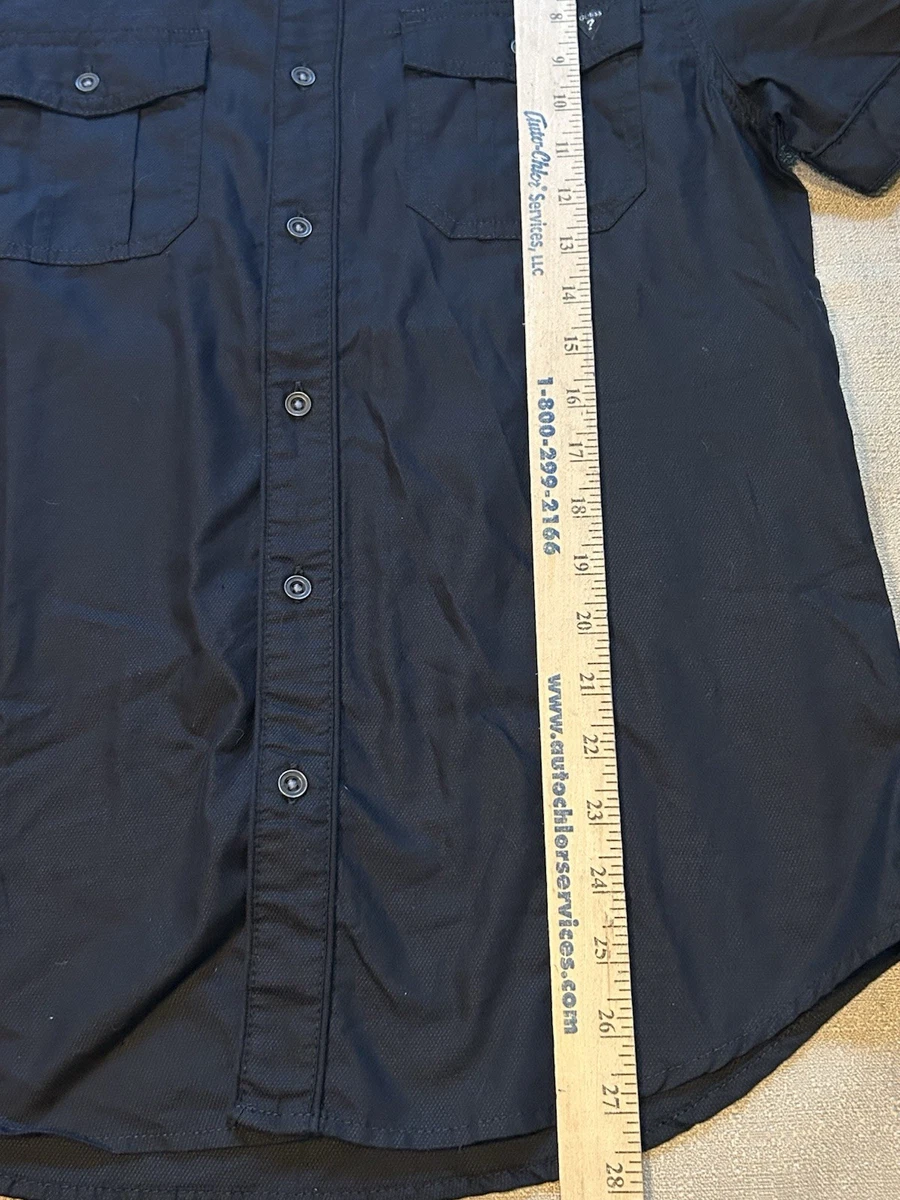 GUESS Negro Tejido Sólido Mezcla de Algodón Para Hombres Cuello Punto S Mangas Cortas Bolsillos