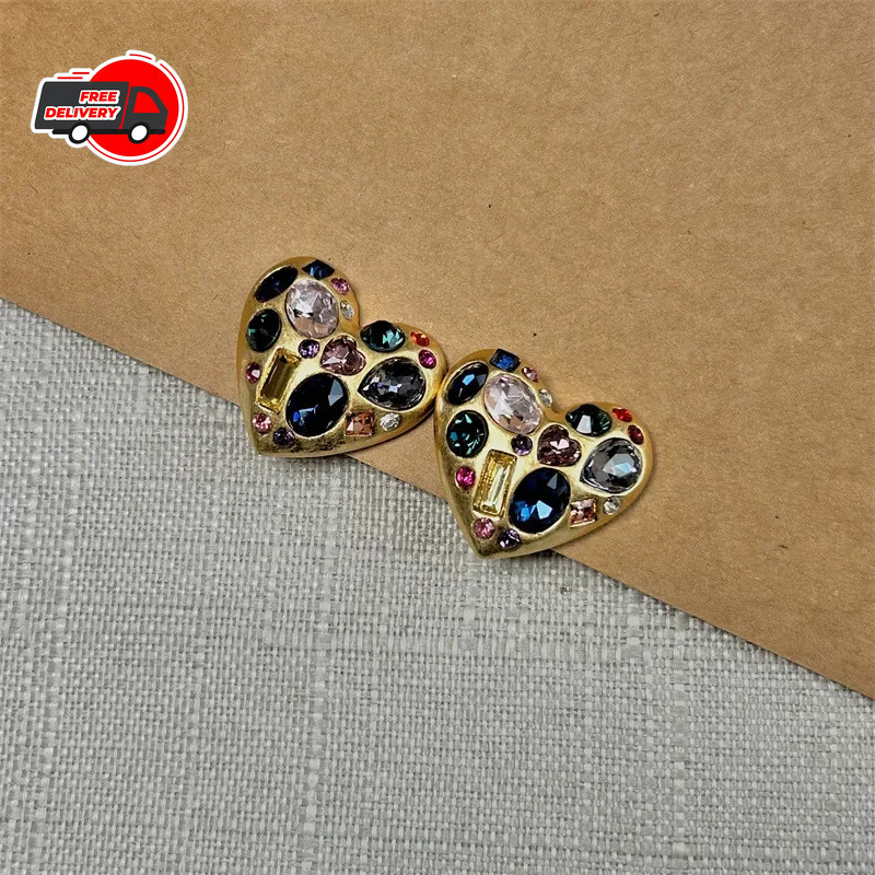 Oscar De La Renta Clip on Earrings Purple Pink Cz Huge Heart for Women Gift Love