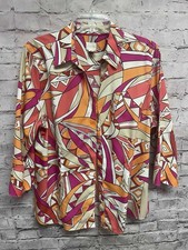 Chico’s Women’s Button Front Blouse Multi Color Abstract 3/4” Sleeve Size 3