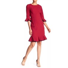 Nanette Lepore Red Ruffled Dress Knee Length Size 8 Cocktail Party Classic