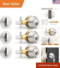 3 Pack Keyed Alike Combo Packs Single Cylinder Deadbolts Brushed Nickel, Keyw...
