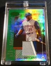 2002 CARLOS DELGADO #94 LEAF CERTIFIED MIRROR EMERALD JERSEY CHUNK 3/5 (775)