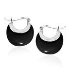 Chic and Sleek Black Onyx Crescent Moon on Sterling Silver Huggie Earrings
