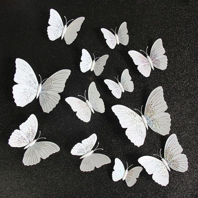 12 piezas calcomanía de pared mariposa 3D pegatina extraíble baño dormitorio decoración hogar blanco Foto 2 de 4