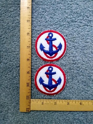LOT OF 2 ROUND ANCHOR RED WHITE AND BLUE PATCHES free shipping