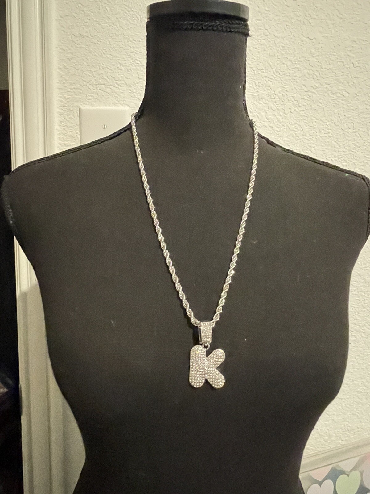 Iced Custom Bubble Letter “K” Initial Silver Plat… - image 1