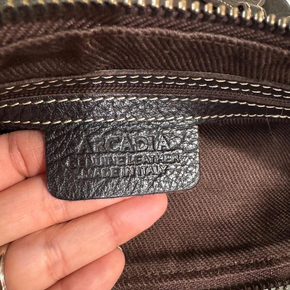 Arcadia Women's Brown Italian Leather Canvas Strap Crossbody Bag - Image 3 of 4