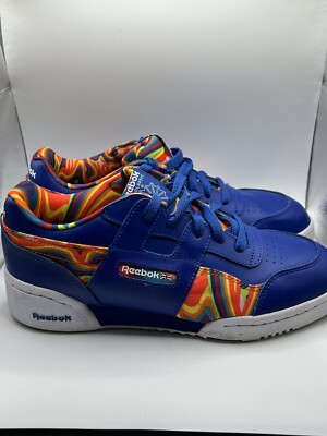 Reebok Workout Men's Size 6.5 Shoes Blue Orange Classic Low Top Trainer Sneakers