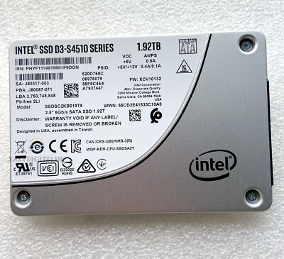 Intel SSDSC2KB019T801 D3-S4510 Series 1.92TB 2.5 6Gb/s SATA SSD 3D2 TLC 7mm New