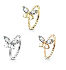CZ Butterfly Bendable Ear Cartilage Daith Tragus Helix Hoop 20G Nose Rings