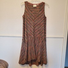 Anthropologie Maeve Westwater Lined Knit Dress Chevron Brown Motif Sz XSmall