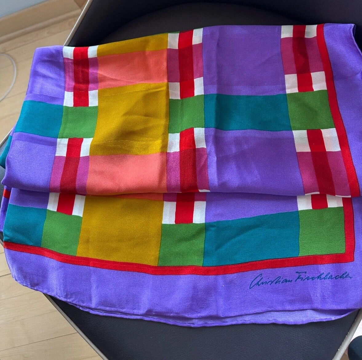 FOULARD ITALIE VINTAGE AUTHENTIQUE CHRISTIAN FISHBACHER SOIE RAYÉE 34' sq
