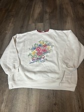 Vintage 80s/90s White Sweatshirt Size L Flowers