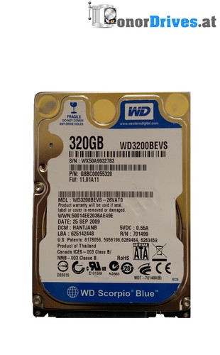 Western Digital WD3200BEVS-26VAT0 - 320 GB - SATA - PCB2060-701499-005 Rev. P1*