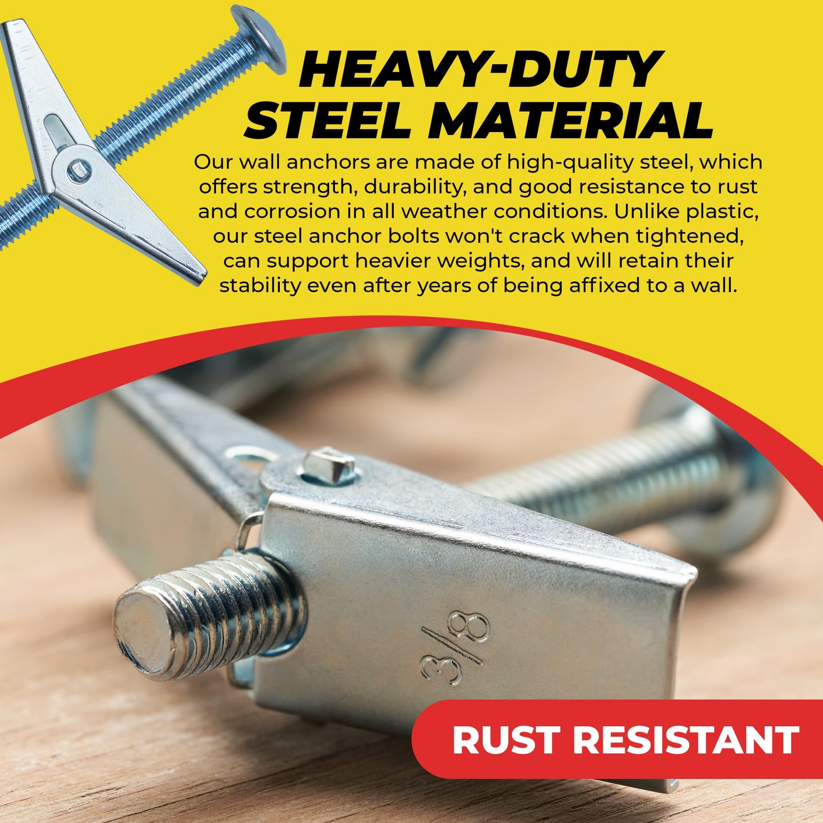 QUALIHOME Spring Toggle Bolt Anchors Heavy Duty Wall Anchors for