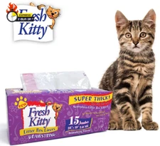 15 Count  Litter Box Liners Super Thick, Durable, Easy Clean up Jumbo Drawstring