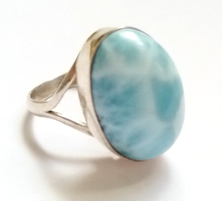 Bague Larimar argent taille 54 bijou pierre bleue naturelle