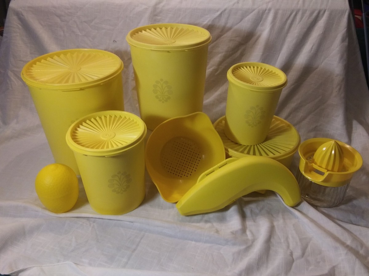 Vtg Tupperware Neon Yellow Canisters 9 Piece Set READ | eBay
