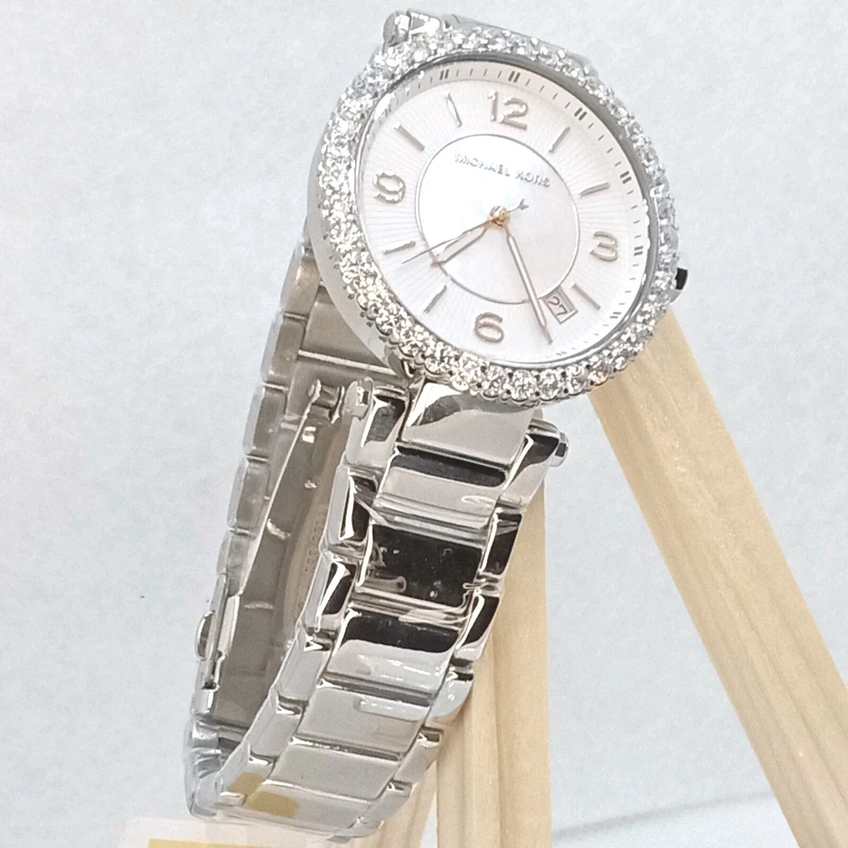 Michael Kors Womens Parker Lux Glitz Watch Crystal Bezel Stainless