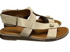 EUC Sz 8.5 L-Glinni Franco Sarto Shoes Gold Sandals Slide Hook Loop Wrap Thong