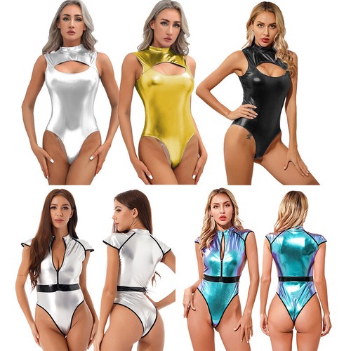 AU Women's Saucer Man Cosplay Costume Patent Leather Bodysuit Catsuit Halloween - Photo 1 sur 77