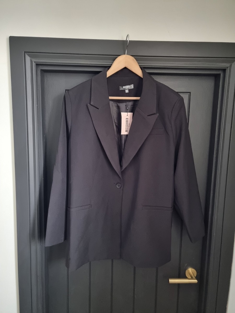 Missguided Plus Tailored Oversized Fit Black Blazer Jacket Size UK 16 BNWT
