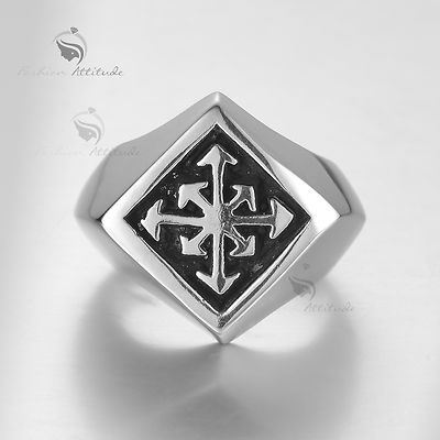 Silver cross arrow Arrowhead pattern stainless steel ring fashion attitude