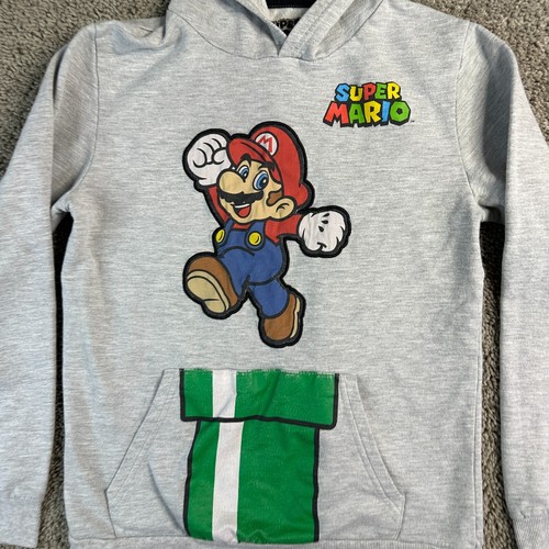 Super Mario Hoodie Boys Extra Large Gray Nintendo Pullover Sweatshirt Kids - Picture 3 of 8