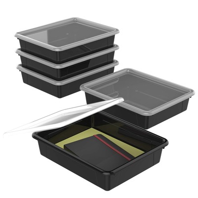Storex Letter Size Flat Storage Tray   Organizer Bin with Non-Snap Lid for Cl...