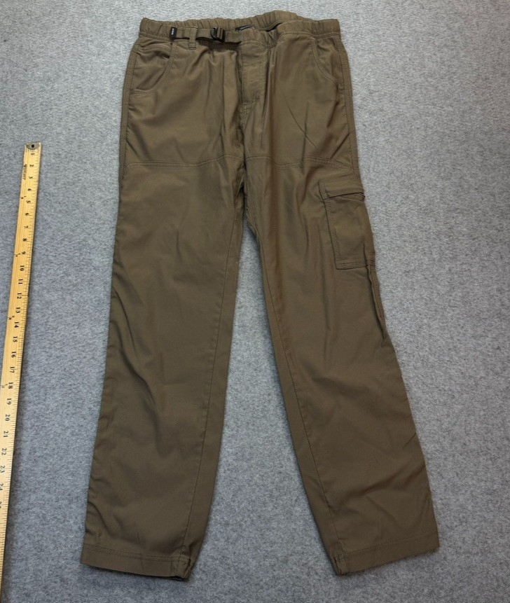 prAna Men Cargo Pants Large Stretch Beige 32x30 Standard Fit Belt Hiking Outdoor