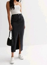 Maxi gonna denim termico 32 gradi spacco centrale misto cotone nero taglia L