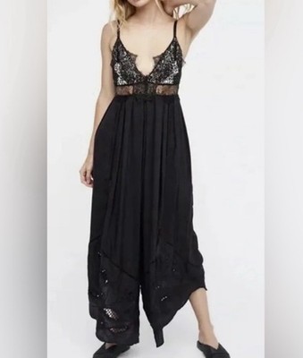 Free People Wild Eyes Boho Black Lace Jumpsuit 
