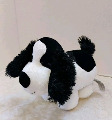Russ Berrie Black & White Chubby Puppy Dog Plush Spaniel Stuffed Animal 8 