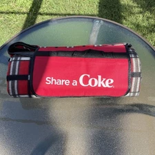 Coca-cola Picnic Blanket Approx 47” X  54” Red Black White Brown Collectible