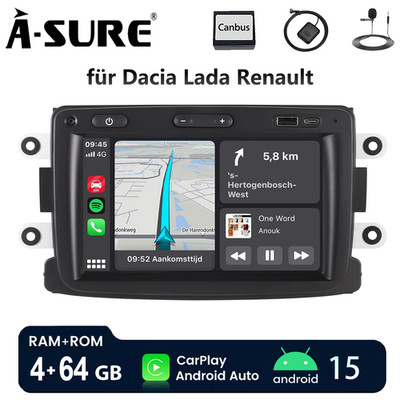 Android 15 4+64 Carplay Autoradio Für Renault Dacia Duster Logan Dokker Lodgy FM