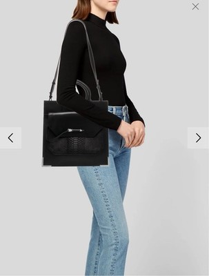 Mackage Black Leather Satchel Tote Shoulder Bag Snake Embossed Crossbody