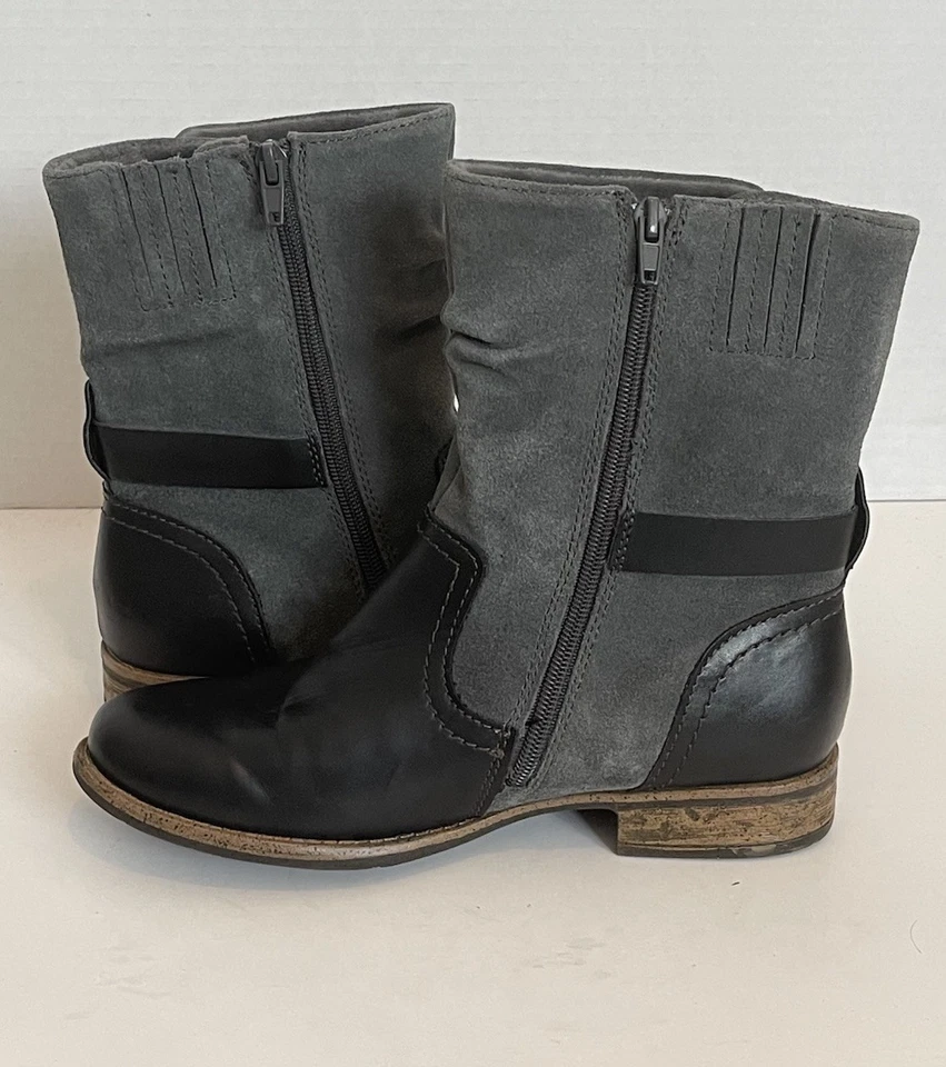 Botas Earth Origins para mujer talla 8M Avery negras de cuero gris con cremallera lateral hebilla Foto 3 de 4