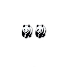 Sterling Silver Jewelco London Black White Enamel Panda Stud Earrings 11mm