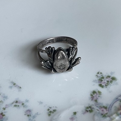 Vtg Sterling Silver Leaping Frog Ring Patina 5.3g Movable Jingle Legs Sz 7.5