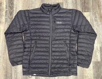 Rab Microlight Puffer Jacket Men's L Pertex Quantum Nikwax Down Fill Gray GUC