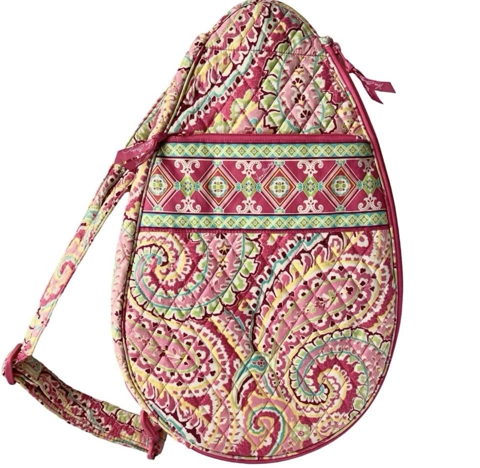 Vera Bradley Green Pink Paisley Resort Tennis Racquet Sling Backpack Preppy Cute Vera Bradley Tutti Frutti Backpack for Sale up to 90% Off  main image 3