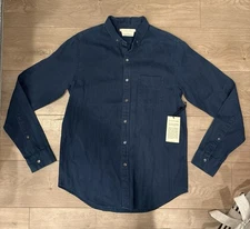 NWT Outerknown Button Down Long Sleeve Shirt Men's Size L Blue Organic Cotton