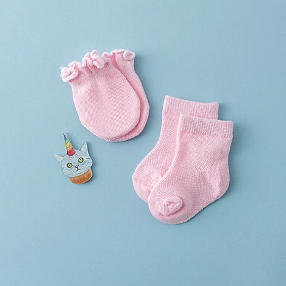4 Pairs Lovely Baby Socks Gloves Cotton Mittens Socks Anti-scratch Face Gloves