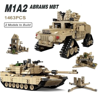2-in-1 Abrams Tank & Humvee Building Blocks Set | 1,463-Pieces | GJ-M1A2