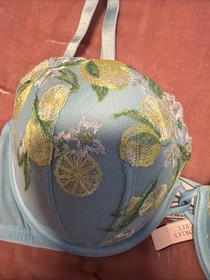 NWT Victoria&rsquo;s Secret Dream Angels Blue Lemon Embroidery Lined Demi Bra Size 36D