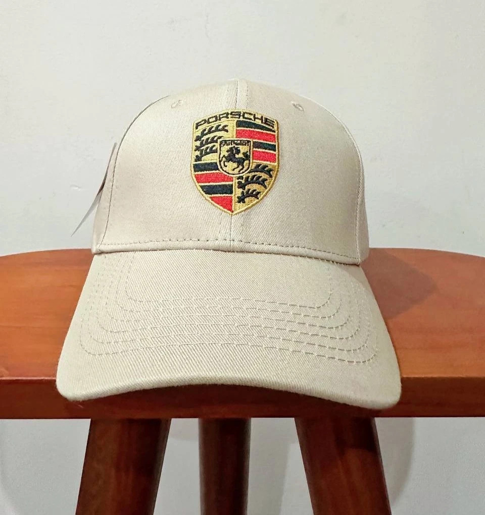 Porsche Beige Embroidered Logo Cap Adjustable Curved Brim Hat