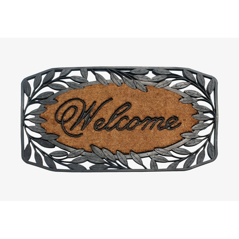 A1HC Rubber and Coir Large Heavy-Duty Outdoor Doormat Welcome Leaf Border 23