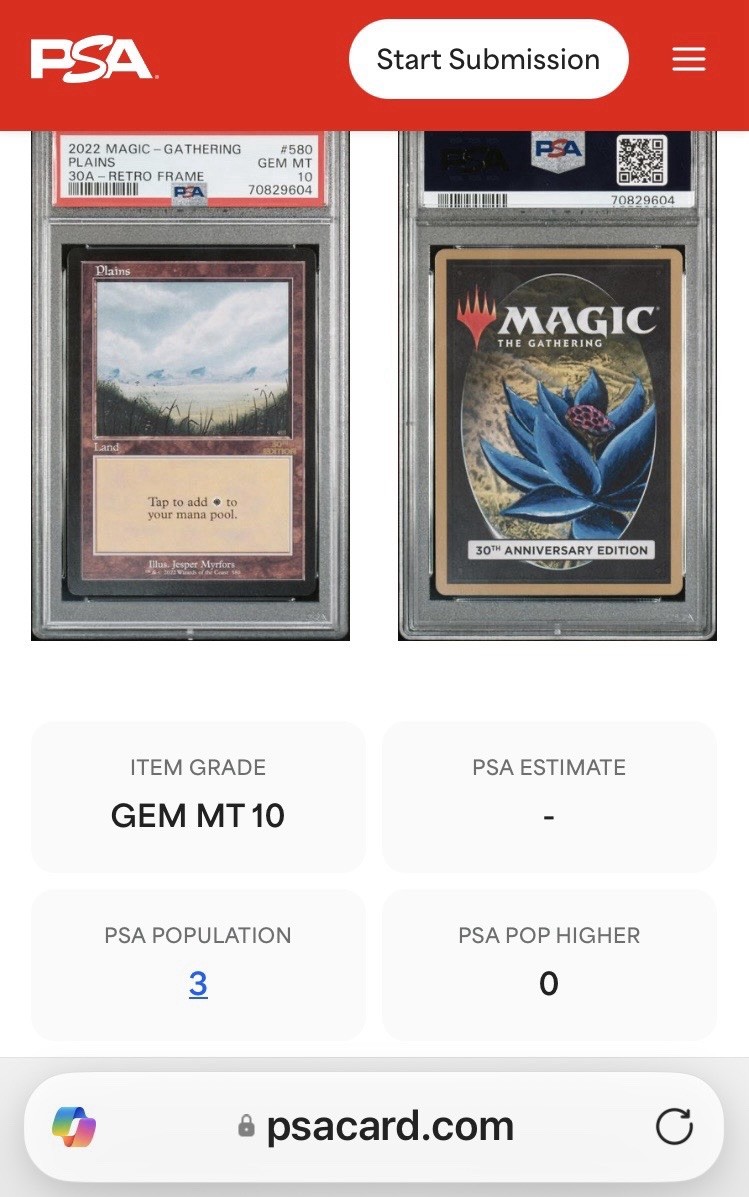 MTG✨PLAINS Retro Frame✨30th Anniversary Edition PSA 10 Land 2022
