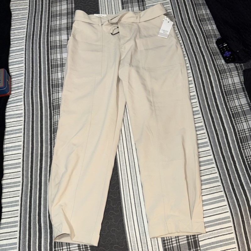 Ophelia Roe Women's Beige Mid-Rise Tapered Leg, Ankle Pants, Size 12