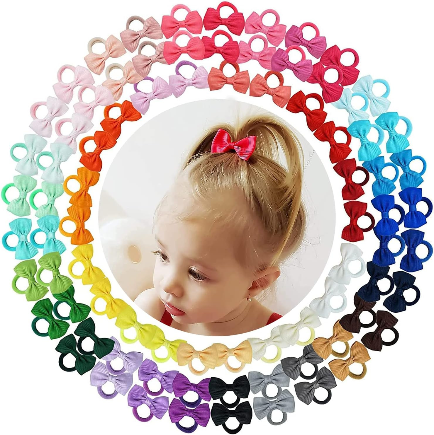 80 Pcs Toddler Hair Bands with Bows - 2 Inch Elastic Ties for Girls
